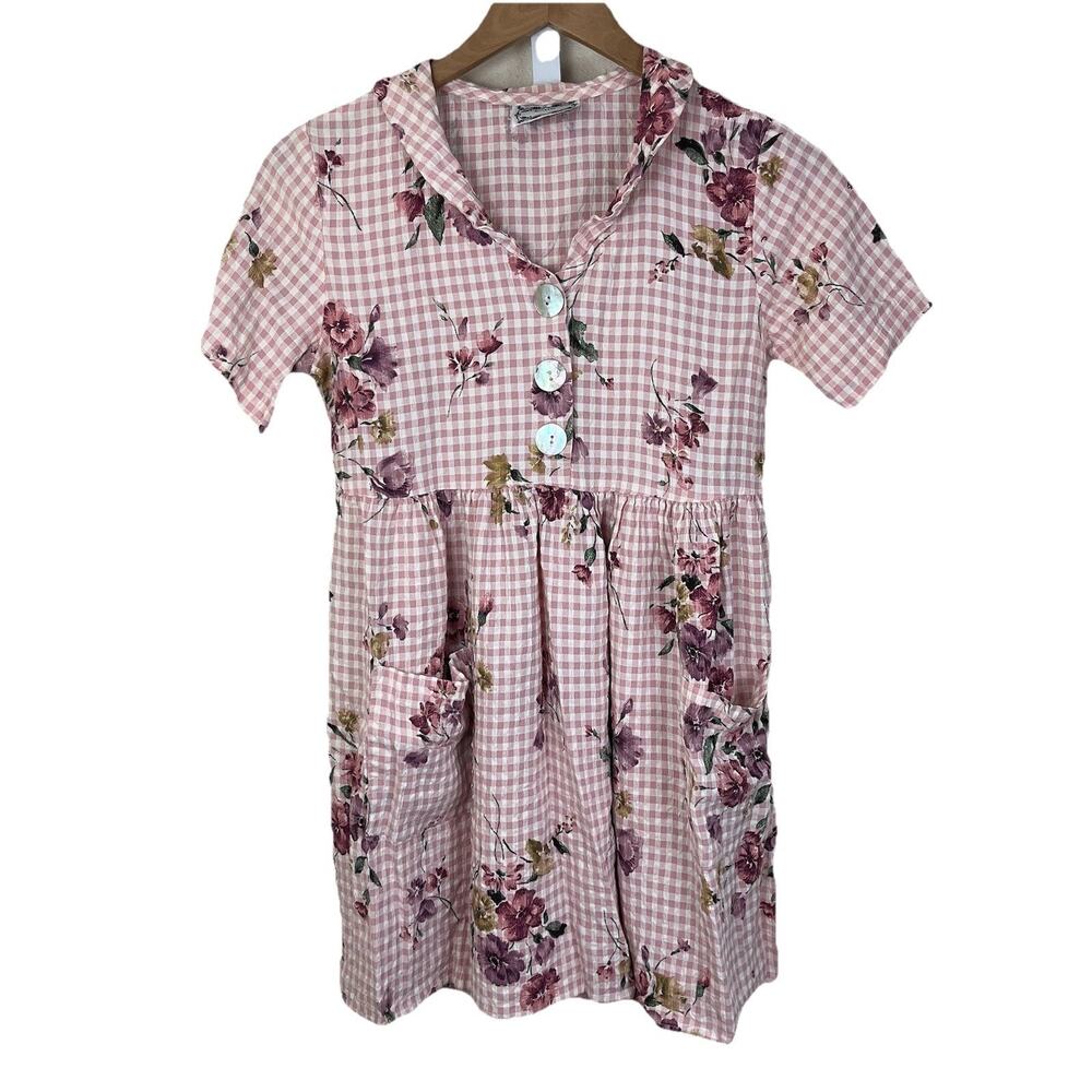Vintage 90s Dressing Clio Babydoll Mini Dress Women’s Small Pink Plaid Floral